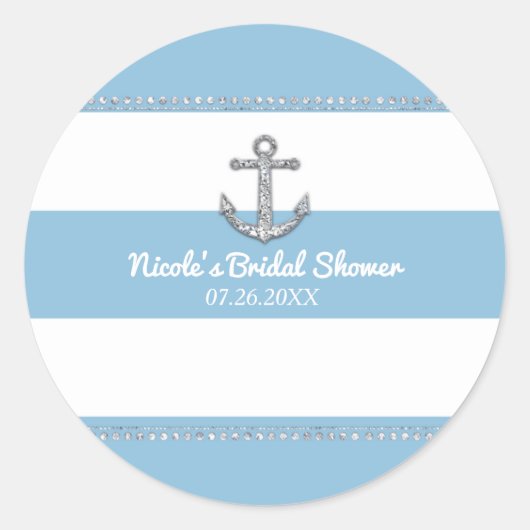 Cornflower Blue & White Stripes Diamond Anchor Ronde Sticker (Voorkant)