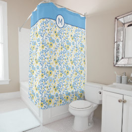 Cornflower Blue Yellow Floral Monogram Douchegordijn