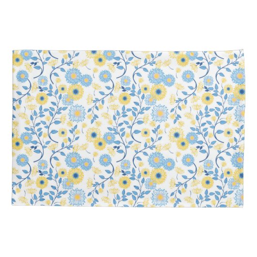 Cornflower Blue Yellow Floral Pattern Kussensloop (Achterkant)