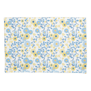 Cornflower Blue Yellow Floral Pattern Kussensloop