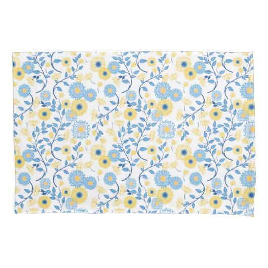 Cornflower Blue Yellow Floral Pattern Kussensloop (Voorkant)