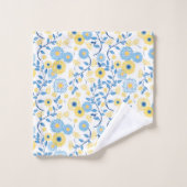 Cornflower Blue Yellow Floral Pattern Monogram Bad Handdoek (Wasdoekje)