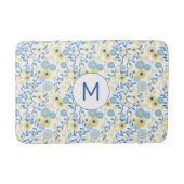 Cornflower Blue Yellow Floral Pattern Monogram Badmat (Voorkant)