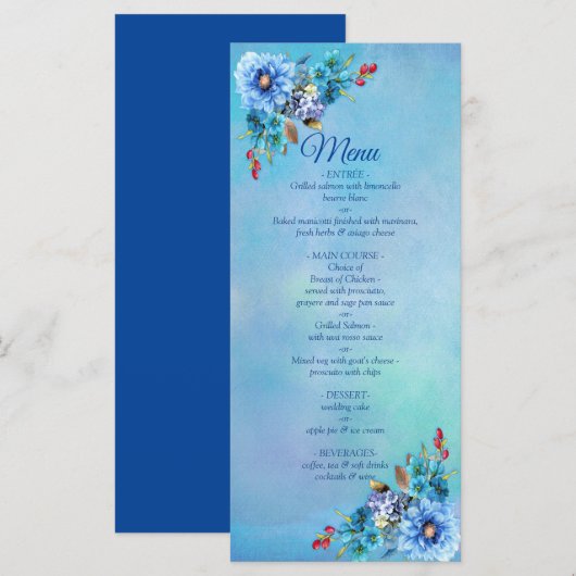 Cornflower Blues in het Menu van de Waterverf (Voorkant / Achterkant)