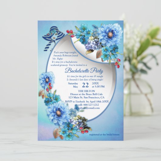 Cornflower Blues in Waterverf Bachelorette Kaart (Staand voorkant)