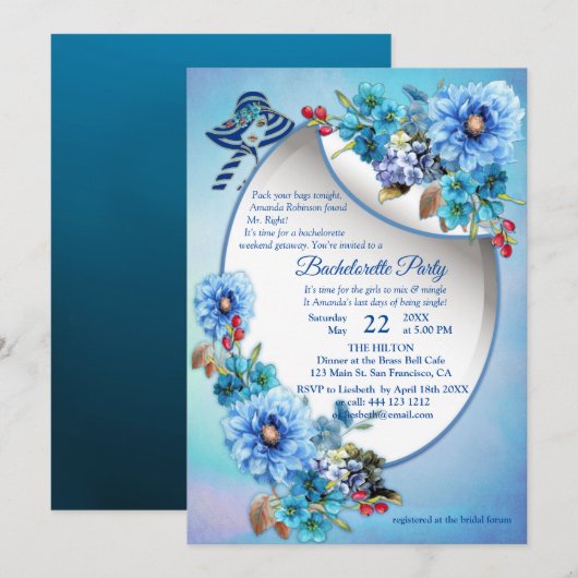 Cornflower Blues in Waterverf Bachelorette Kaart (Voorkant / Achterkant)