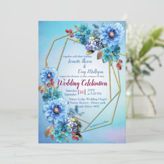 Cornflower Blues in Waterverf bruiloft Kaart (Staand voorkant)