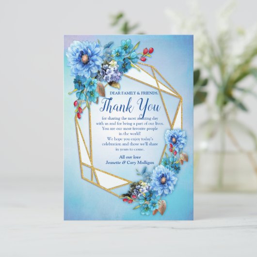 Cornflower Blues in Waterverf Dank u Card RSVP Kaartje (Staand voorkant)