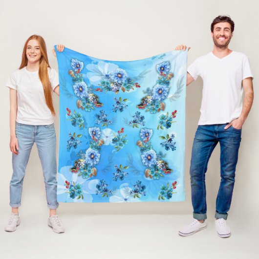 Cornflower Blues in Waterverf Fleece Deken (In situ)