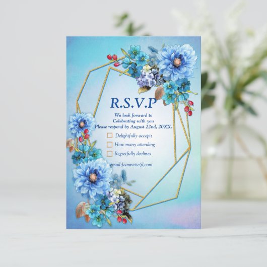 Cornflower Blues in Waterverf RSVP Kaartje (Staand voorkant)