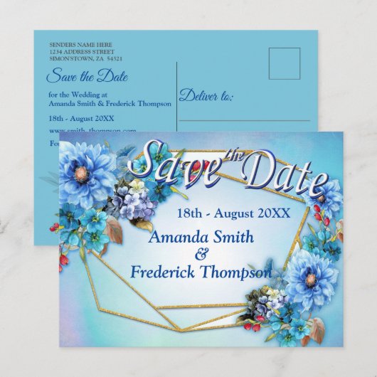 Cornflower Blues in Waterverf Save the Dates Aankondigingskaart (Voorkant / Achterkant)