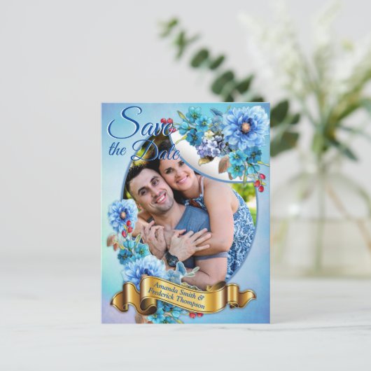 Cornflower Blues in Waterverf Sparen de datum Aankondigingskaart (Staand voorkant)