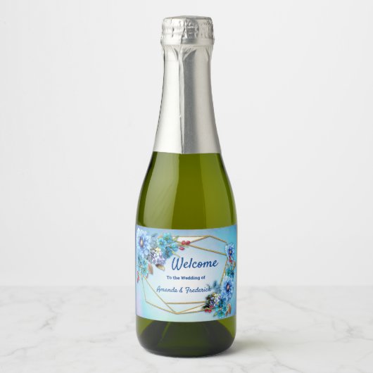 Cornflower Blues in Waterverf Sparkling Wijnetiket (Voorkant)