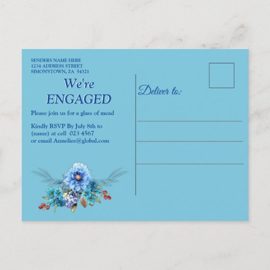 Cornflower Blues in Waterverf Verloving Uitnodiging Briefkaart (Achterkant)