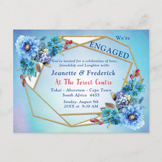 Cornflower Blues in Waterverf Verloving Uitnodiging Briefkaart (Voorkant)