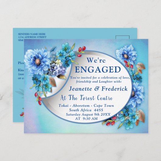 Cornflower Blues in Waterverf Verloving Uitnodiging Briefkaart (Voorkant / Achterkant)