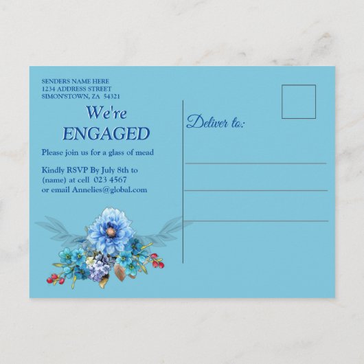 Cornflower Blues in Waterverf Verloving Uitnodiging Briefkaart (Achterkant)