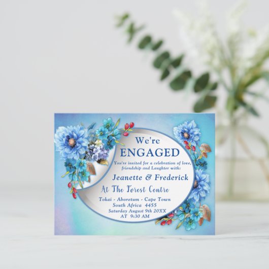 Cornflower Blues in Waterverf Verloving Uitnodiging Briefkaart (Staand voorkant)