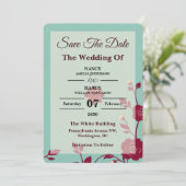 Cornflower Burgundy Retro Save The Date (Staand voorkant)