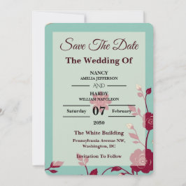 Cornflower Burgundy Retro Save The Date