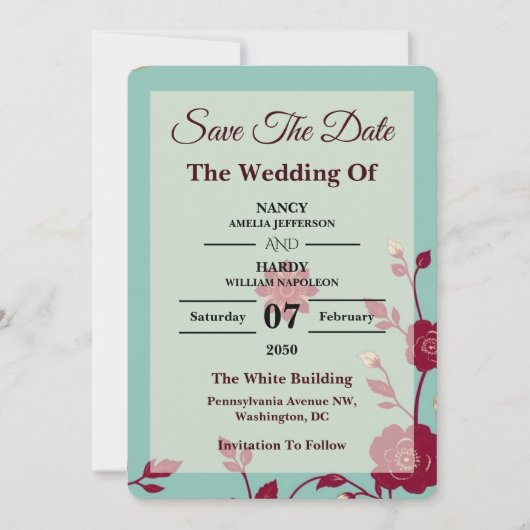 Cornflower Burgundy Retro Save The Date (Voorkant)