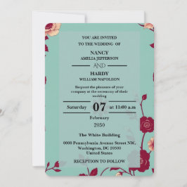 Cornflower Burgundy Retro Wedding Kaart