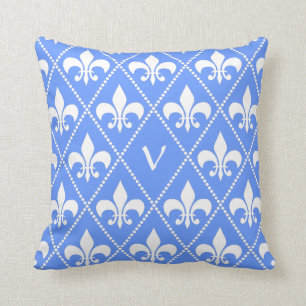 Cornflower Fleur de Lis met initiaal van monogram Kussen