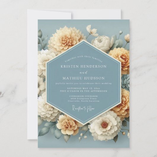 Cornflower Ochre Painterly Wedding Kaart (Voorkant)