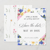 Cornflower Wildflower Wedding Save The Date (Voorkant / Achterkant)