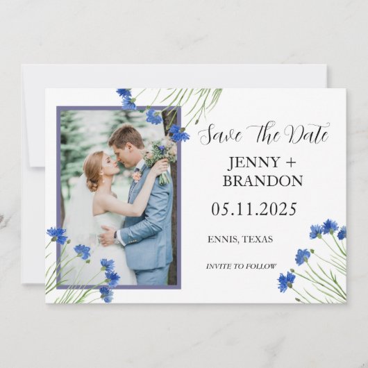 Cornflowers Wildflower Blauwe Bloemen Foto Save The Date (Voorkant)