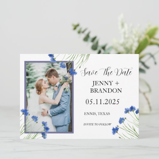 Cornflowers Wildflower Blauwe Bloemen Foto Save The Date (Staand voorkant)