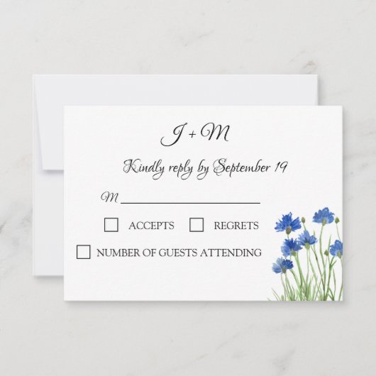 Cornflowers Wildflowers Bloemen Rustiek Modern RSV RSVP Kaartje (Voorkant)