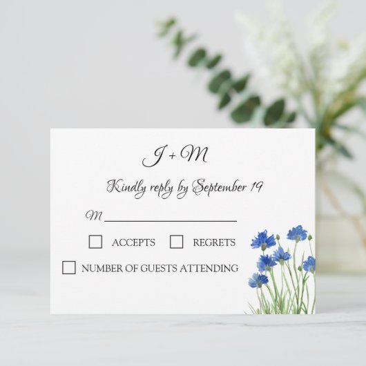 Cornflowers Wildflowers Bloemen Rustiek Modern RSV RSVP Kaartje (Staand voorkant)