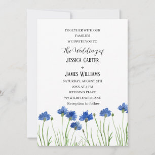 Cornflowers Wildflowers Waterverf Floral Wedding Kaart