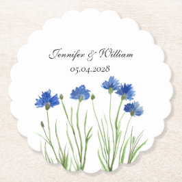 Cornflowers Wildflowers Waterverf Wedding Kartonnen Onderzetters
