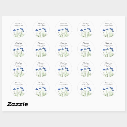 Cornflowers Wildflowers Waterverf Wedding Ronde Sticker (Vel)