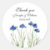 Cornflowers Wildflowers Waterverf Wedding Ronde Sticker (Voorkant)