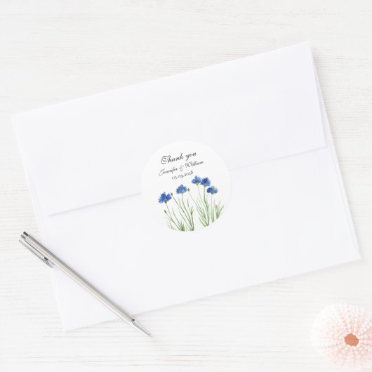 Cornflowers Wildflowers Waterverf Wedding Ronde Sticker (Envelop)