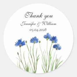 Cornflowers Wildflowers Waterverf Wedding Ronde Sticker
