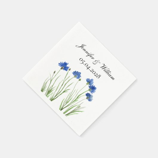 Cornflowers Wildflowers Waterverf Wedding Servet (Hoek)