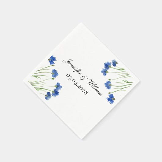 Cornflowers Wildflowers Waterverf Wedding Servet (Hoek)