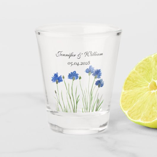 Cornflowers Wildflowers Waterverf Wedding Shot Glas (Voorkant)