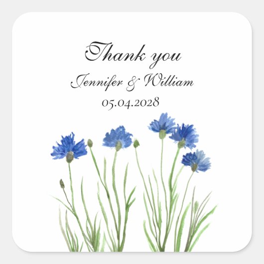 Cornflowers Wildflowers Waterverf Wedding Vierkante Sticker (Voorkant)