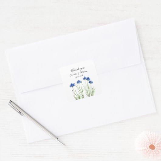 Cornflowers Wildflowers Waterverf Wedding Vierkante Sticker (Envelop)