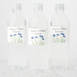 Cornflowers Wildflowers Waterverf Wedding Waterfles Etiket