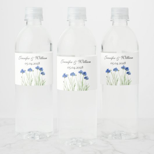 Cornflowers Wildflowers Waterverf Wedding Waterfles Etiket (Flessen)
