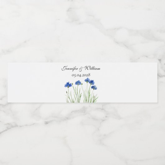 Cornflowers Wildflowers Waterverf Wedding Waterfles Etiket (Enkel label)