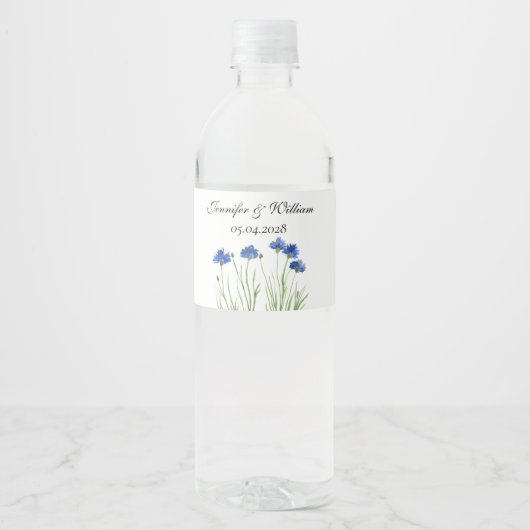 Cornflowers Wildflowers Waterverf Wedding Waterfles Etiket (Voorkant)