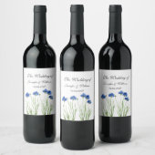 Cornflowers Wildflowers Waterverf Wedding Wijn Etiket (Flessen)