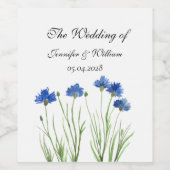 Cornflowers Wildflowers Waterverf Wedding Wijn Etiket (Enkel label)